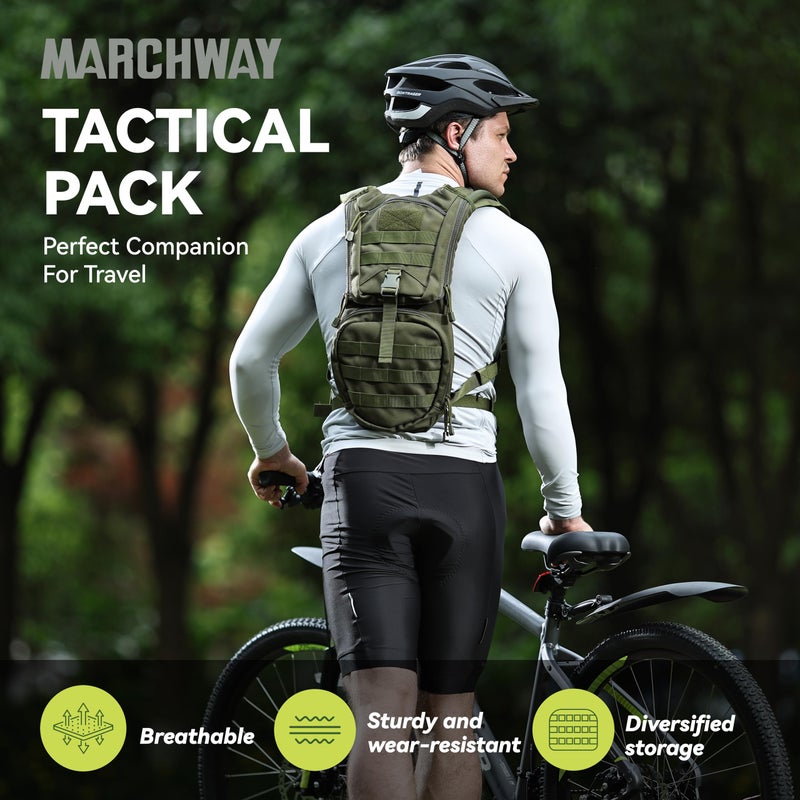 MARCHWAY حقيبة ظهر تكتيكية MARCHWAY مع حزمة ترطيب Molle بسعة 3 لتر من TPU، حقيبة عسكرية ليوم كامل للدراجات، المشي، الجري، التسلق، الصيد، وركوب الدراجات (أخضر) - Image 2